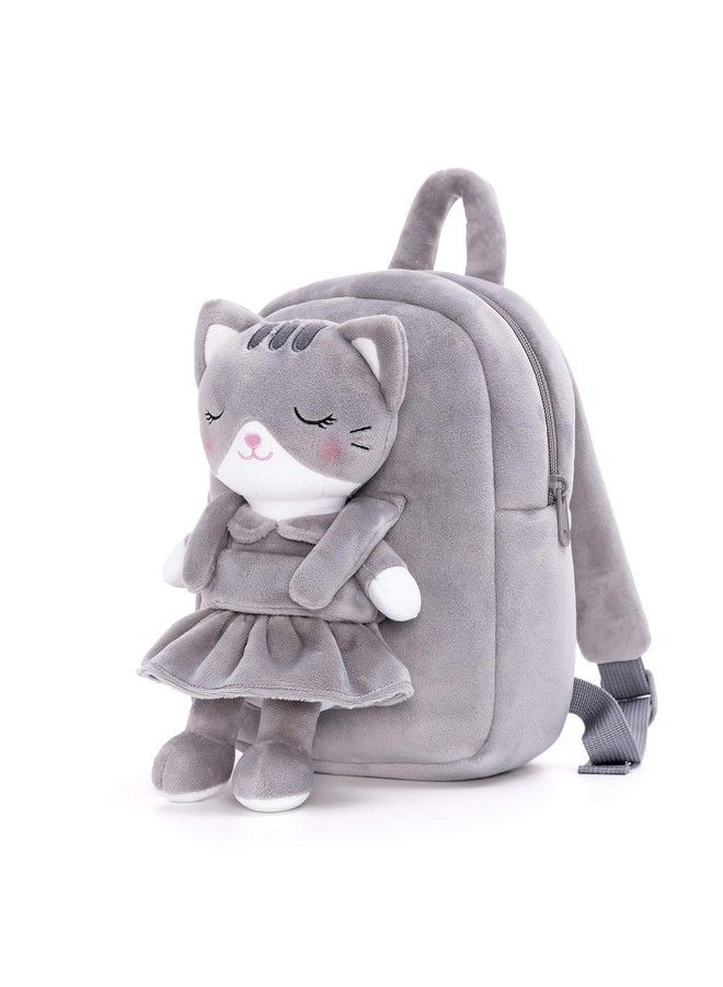 Lazada حقيبة ظهر للأطفال حقيبة ظهر للأطفال دمى حيوانات محشوة قطة ألعاب حقيبة صغيرة رمادية 9.5" - Image 1