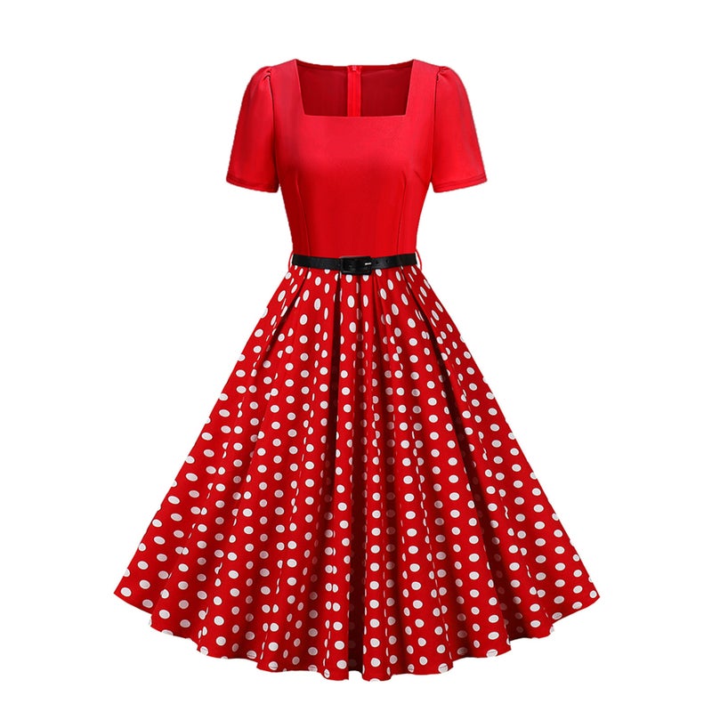 Vintage Floral Polka Dot Bow Dress - Image 2