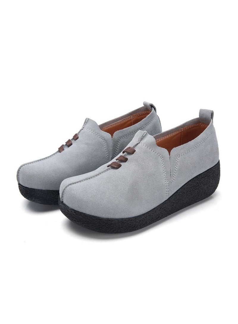 Loquat Women's Thick Heeled And Thick Soled Elevated Casual Shoes Grey - Image 1