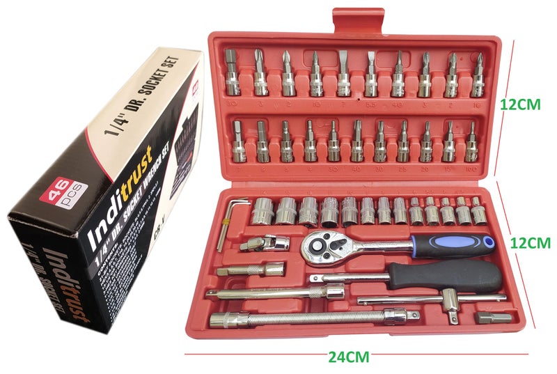 inditrust PRO 1/4 Inch Ratchet Socket Combination RED/BLACK 46Pcs Socket Set - Image 2