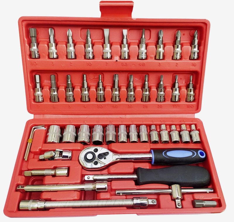 inditrust PRO 1/4 Inch Ratchet Socket Combination RED/BLACK 46Pcs Socket Set - Image 4