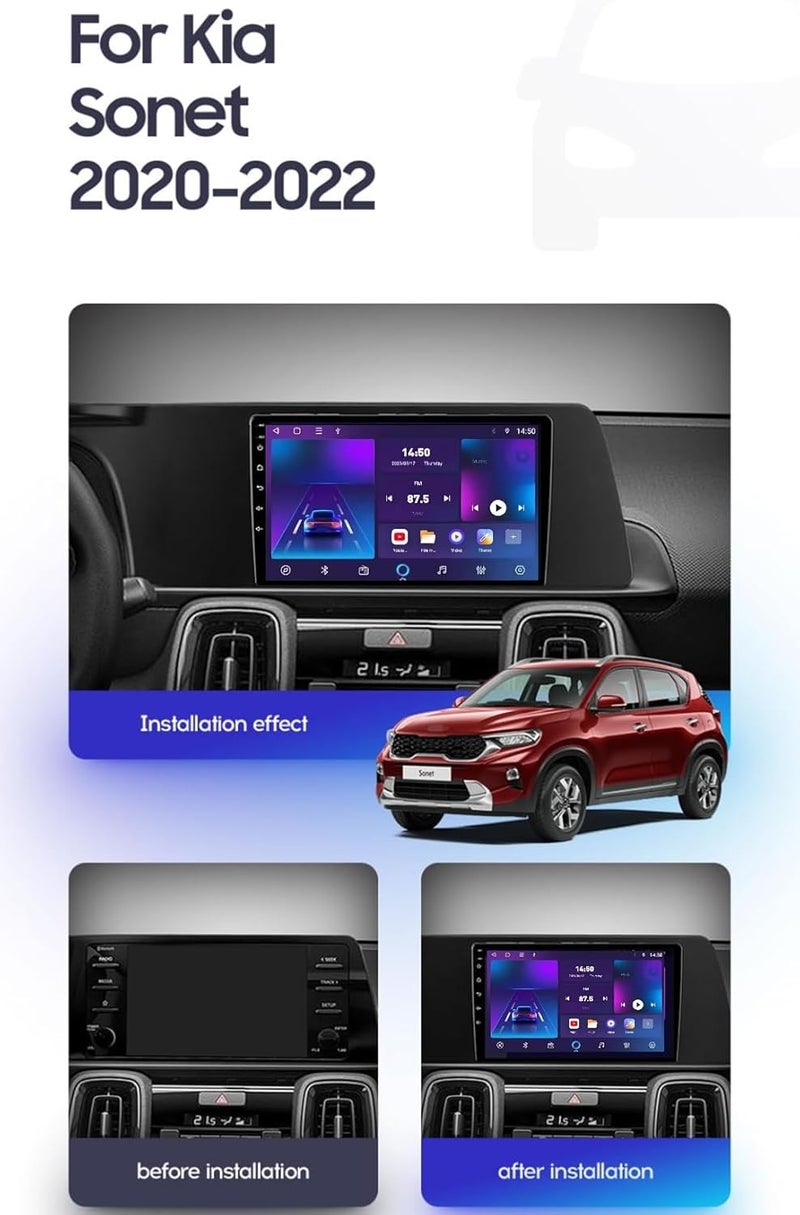 Vierex Kia Sonet Android Car Stereo 2020–2022 | Wireless Apple CarPlay & Android Auto | 4+32GB | 8-Core | WiFi | DSP | FM/AM | Bluetooth | AHD Camera Included - Image 2