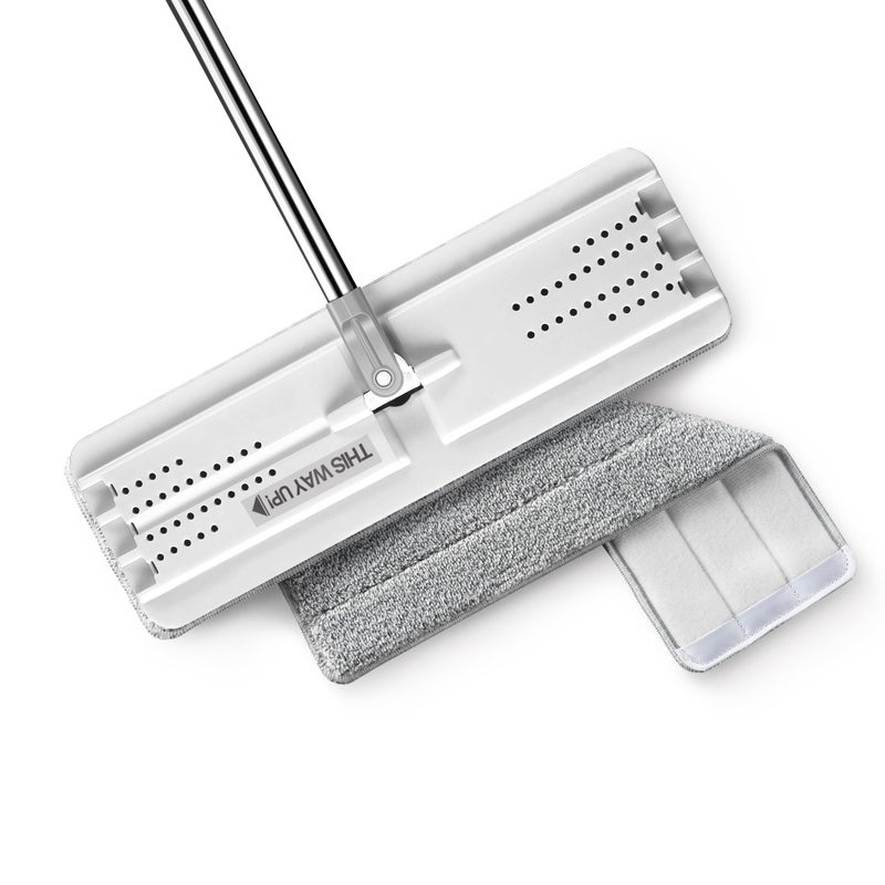 JOYMOOP ممسحة فلات من JOYMOOP ممسحة ميكروفايبر لتنظيف الأرضيات وتنظيف الجدران 50 مقبض ممسحة مع رأس فلات مرن 13 مع وسادة ممسحة ميكروفايبر بيضاء