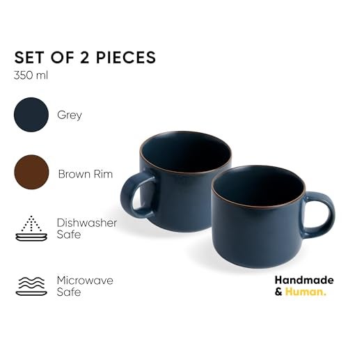 Shay Ceramic Coffee Mugs, Set of 2, Grey Japandi, 350ml | Coffee Cup | Matte Finish | Premium Porcelain Coffee Cup (Japandi Mug - Grey - Set of 2) - Image 2