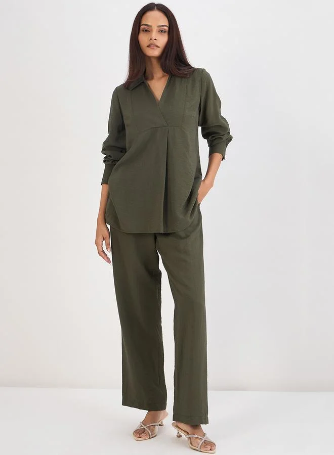 فيميلا طقم بلوزة بياقة وبنطال