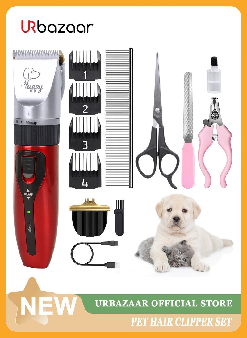 URbazaar 13 Pcs Dog Shaver Clippers, Low Noise Electric Cordless Dog Grooming Supplies,Rechargeable Pet Grooming Kit with Scissors, Combs, Files, Nail Clippers and Spare cutter head for Dogs and Cats  - Image 1
