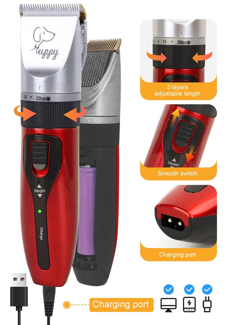 URbazaar 13 Pcs Dog Shaver Clippers, Low Noise Electric Cordless Dog Grooming Supplies,Rechargeable Pet Grooming Kit with Scissors, Combs, Files, Nail Clippers and Spare cutter head for Dogs and Cats  - Image 2