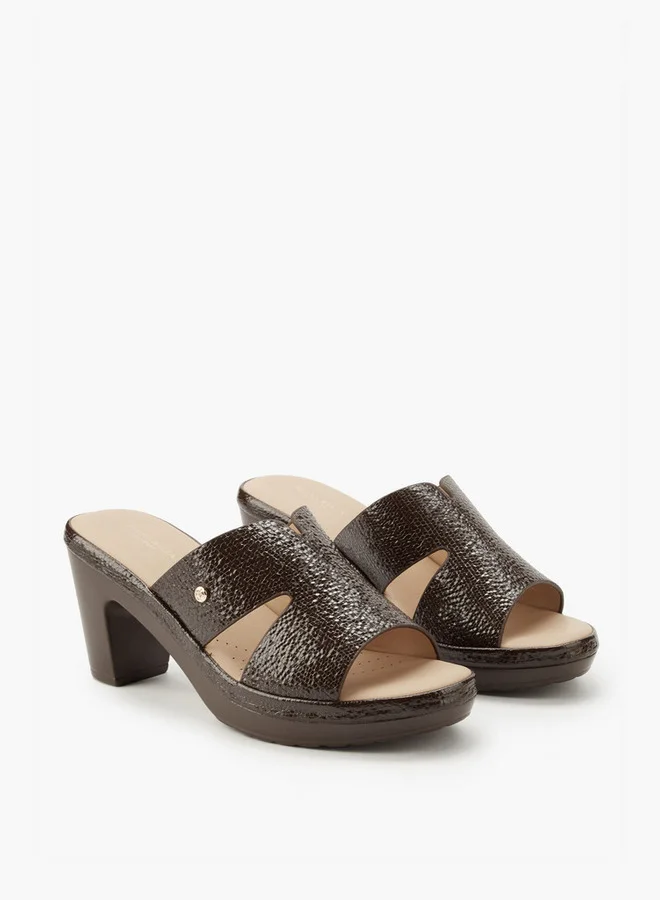 Textured Slip-On Sandals with Block Heels