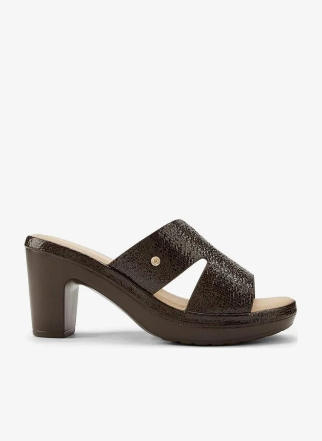 Textured Slip-On Sandals with Block Heels