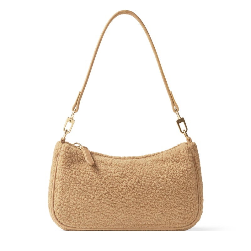 VODIU Sherpa Shoulder Bag for Women, Cute Hobo Purses Mini Clutch Handbag Retro Crossbody Bag with Chain - Image 1