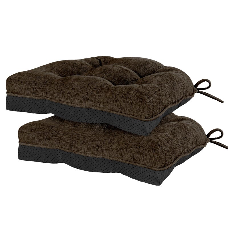 HARBOREST Chair Cushions for Dining Chairs Set of 2 Chenille Tufted Kitchen Chair Cushions with Ties and NonSlip Bottom Foam Chair Pads for Dining Chairs 17 x 17 Chocolate - Image 2