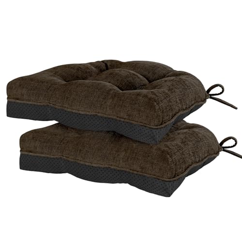 HARBOREST Chair Cushions for Dining Chairs Set of 2 Chenille Tufted Kitchen Chair Cushions with Ties and NonSlip Bottom Foam Chair Pads for Dining Chairs 17 x 17 Chocolate - Image 1