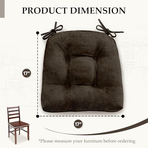 HARBOREST Chair Cushions for Dining Chairs Set of 2 Chenille Tufted Kitchen Chair Cushions with Ties and NonSlip Bottom Foam Chair Pads for Dining Chairs 17 x 17 Chocolate - Image 3