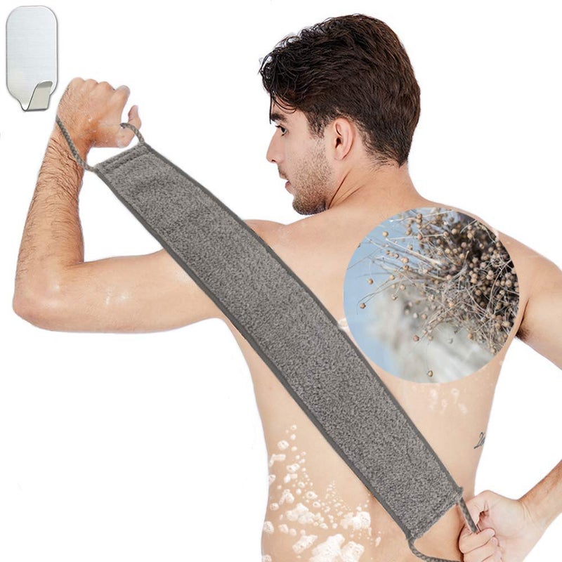 IYOOH Loofah Back Scrubber for Shower, Natural Soft Flax Back Exfoliator Cleaner for Shower Acne, Extra Long Back Scrub Washer, Dual-Sided Bath Exfoliating Scrubber, Deep Clean&Invigorate Skin for Men/Women - Image 1