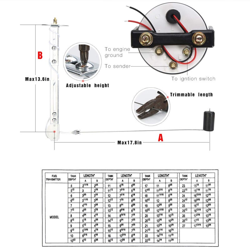 Rupse Fuel Sender Unit Boat Fuel Tank Sending Unit Fuel Water Level Sensor Stainless Steel Fuel Sender and Fuel Gauge for Boat Car Truck RV (6" (150mm)) (52mm (2")) - Image 4
