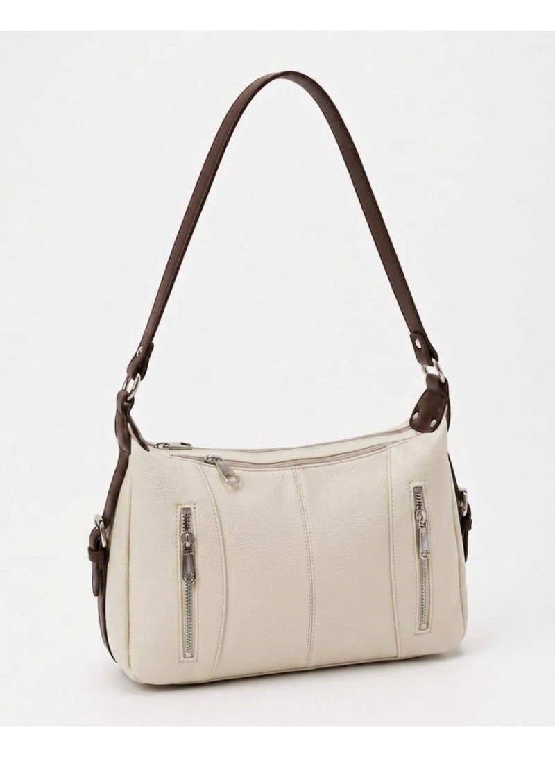 Women’s Off white Shoulder & Crossbody Leather Bag with Multi-Pocket Design - Image 2