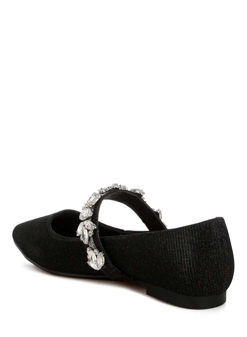 London Rag Diamante Brooch Glitter Ballerinas in Black