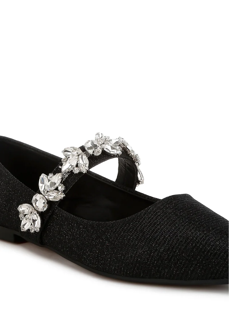 London Rag Diamante Brooch Glitter Ballerinas in Black
