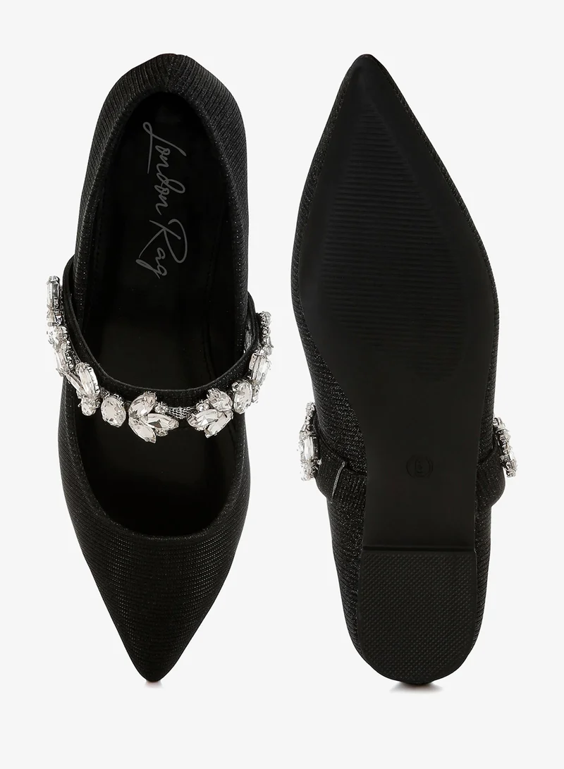London Rag Diamante Brooch Glitter Ballerinas in Black