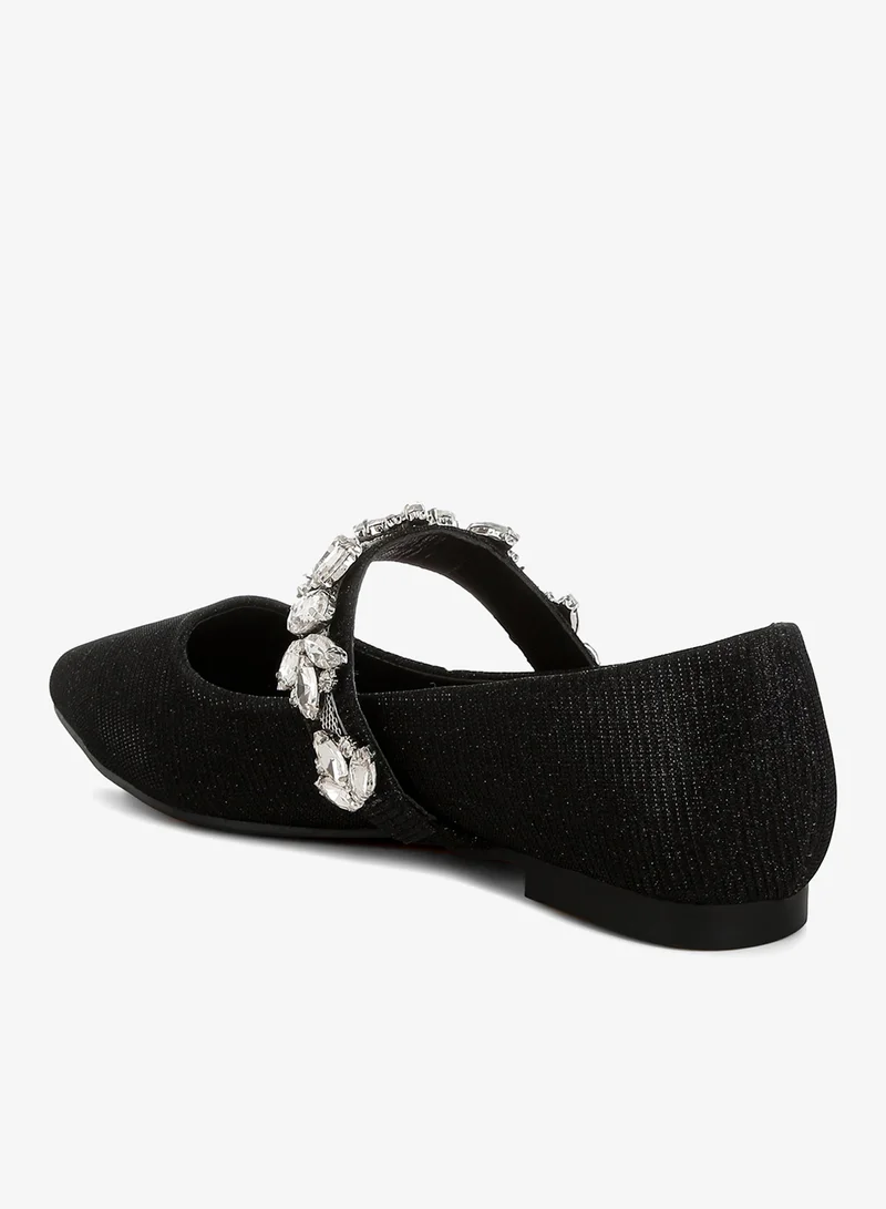 London Rag Diamante Brooch Glitter Ballerinas in Black