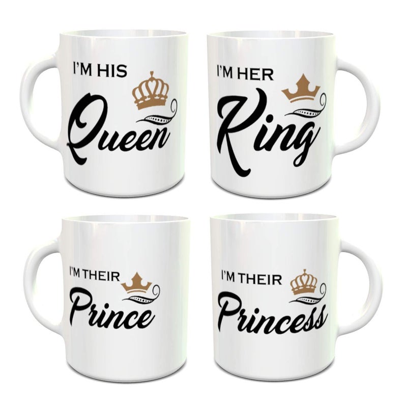 HAINE Family Theme Printed Ceramic Coffee Mug Set of 4, 330ml - Image 1