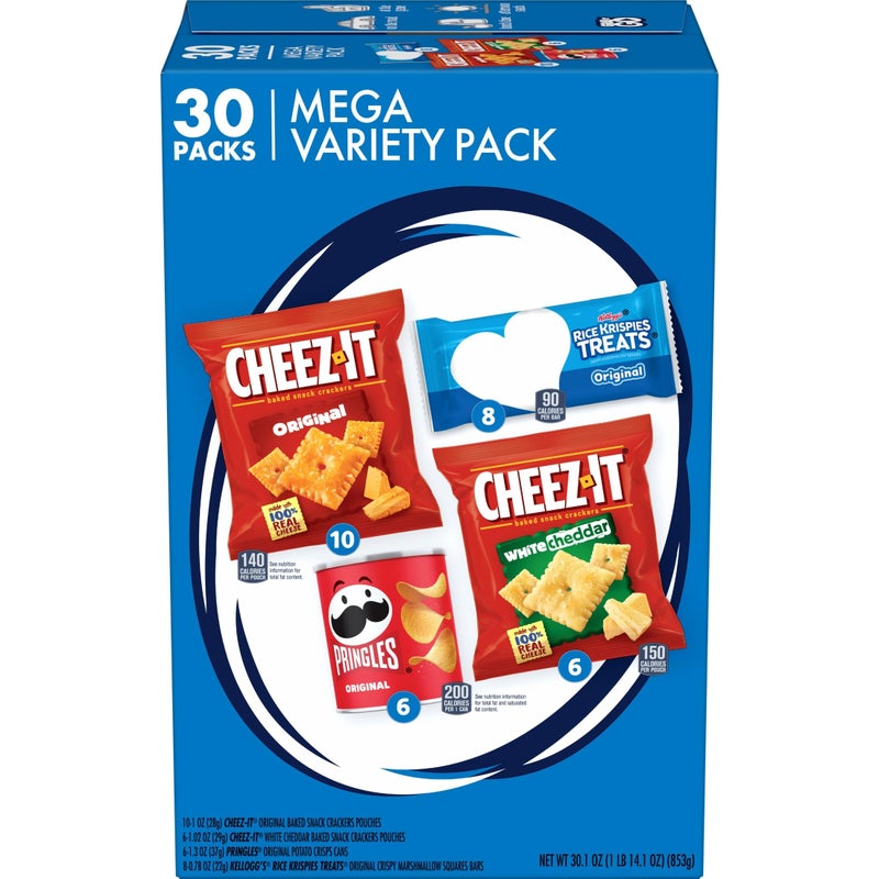 Kellogg's Cheez-It, Pringles & Rice Krispies Treats Snacks Mega Variety Pack, 30.1oz Box (30 Count) - Image 1