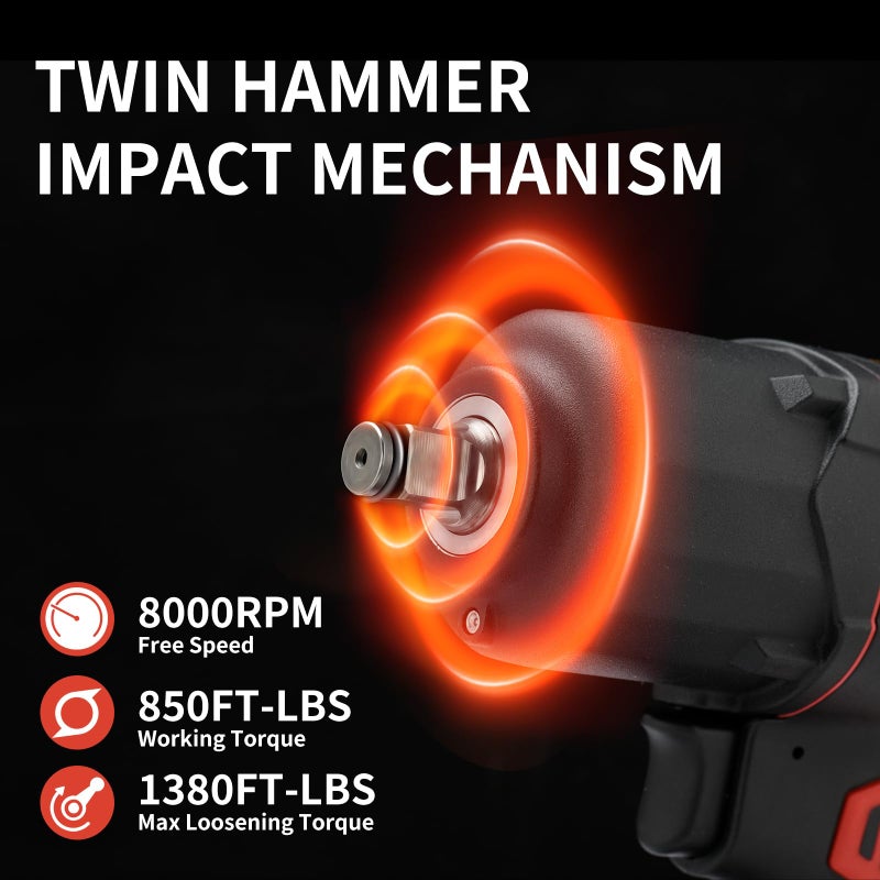 AEROPRO TOOLS 1/2-Inch Composite Air Impact Wrench(A315), Twin Hammer, 1380FT-LBS Max Loosening Torque, 8000RPM, Pneumatic Impact Gun, for Auto Repair, Tire Shop (Lightweight Housing) - Image 2