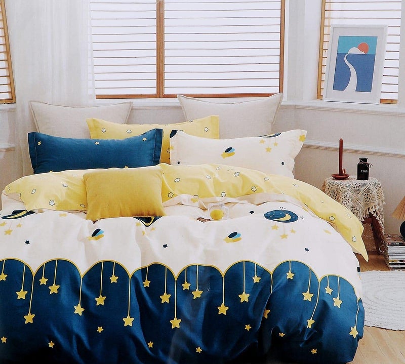 BhaiJi BedSheet 180 TC Kids Cartoon Print Bed Sheet Double Bed Birthday Gift - Moon Star Print - Image 2
