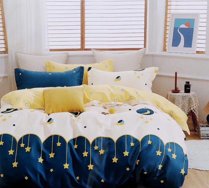 BhaiJi BedSheet 180 TC Kids Cartoon Print Bed Sheet Double Bed Birthday Gift - Moon Star Print - Image 5