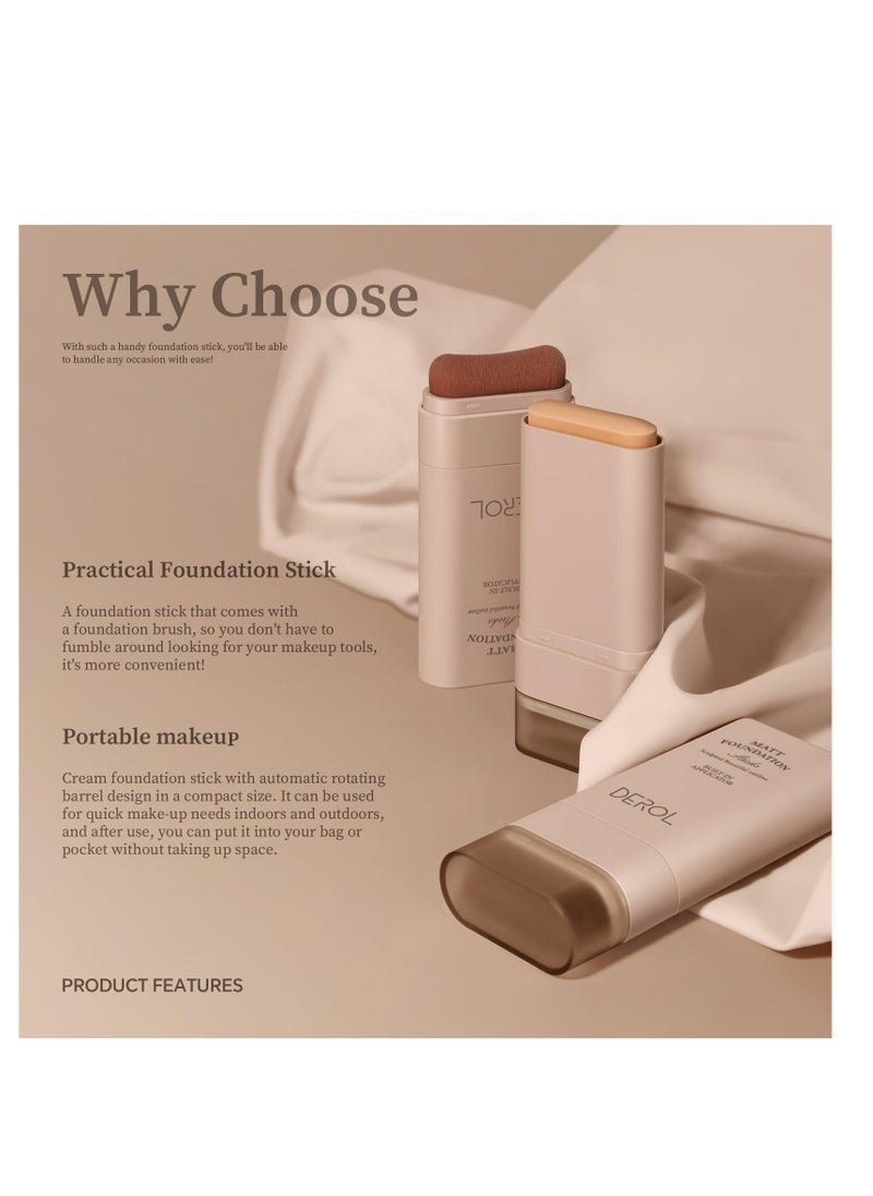 Multi Use Foundation Stick, Full Coverage Foundation Makeup with Built-In Foundation Brush, Waterproof & Sweat-proof, Long-lasting Foundation