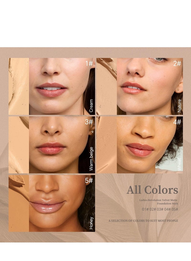 Multi Use Foundation Stick, Full Coverage Foundation Makeup with Built-In Foundation Brush, Waterproof & Sweat-proof, Long-lasting Foundation