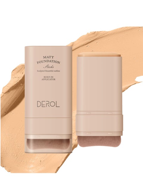 Multi Use Foundation Stick, Full Coverage Foundation Makeup with Built-In Foundation Brush, Waterproof & Sweat-proof, Long-lasting Foundation