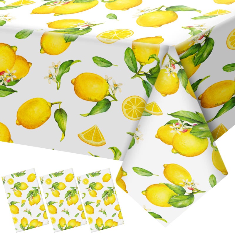 3 Pcs Lemon Tablecloth Indoor Outdoor Waterproof Rectangle Lemons Table Cover Yellow Lemons Disposable Oil Proof Summer Table Cloth for Spring Party Kitchen Dining Picnic Barbeque Patio 54 x 108 Inch