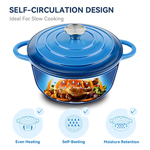 Miereirl 4.5 Quart Enameled Dutch Oven Pot with Lid, Cast Iron Dutch Oven with Dual Handles for Bread Baking, Cooking, Non-stick Enamel Coated Cookware (Dark Blue) - Image 2