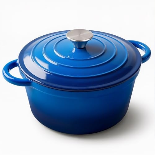Miereirl 4.5 Quart Enameled Dutch Oven Pot with Lid, Cast Iron Dutch Oven with Dual Handles for Bread Baking, Cooking, Non-stick Enamel Coated Cookware (Dark Blue) - Image 1