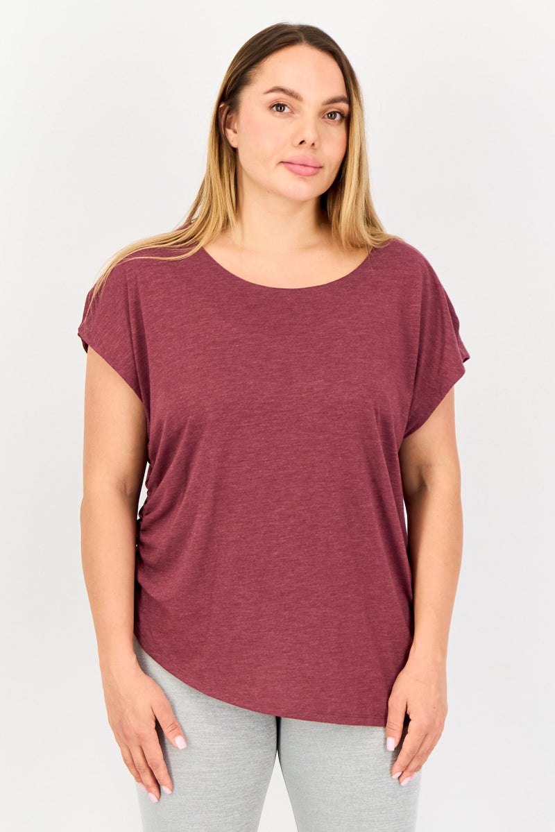 PUMA تي شيرت رياضي نسائي بأكمام قصيرة مناسب للخارج، مارون - Image 1