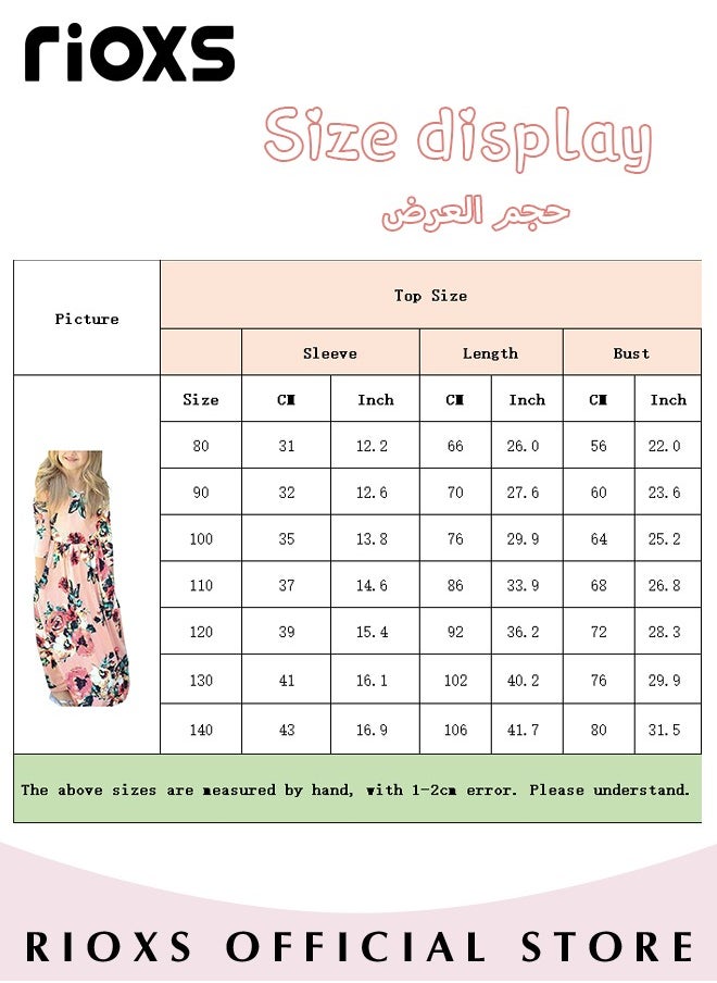 RIOXS - Toddler Girls Long Sleeve Maxi Dress Round Neck Floral Printed Dresses Casual Loose Long Dress With Pockets - Image 1