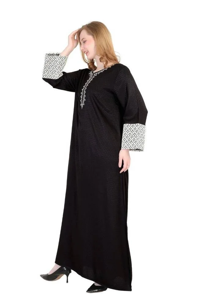 Artemea  SOFT GRACIOUS DIAMOND PATTERNED RAYON JALABIYAWITH EMBROIDERY AND LACE DETAILS ON SLEEVES for Women | Best Price UAE