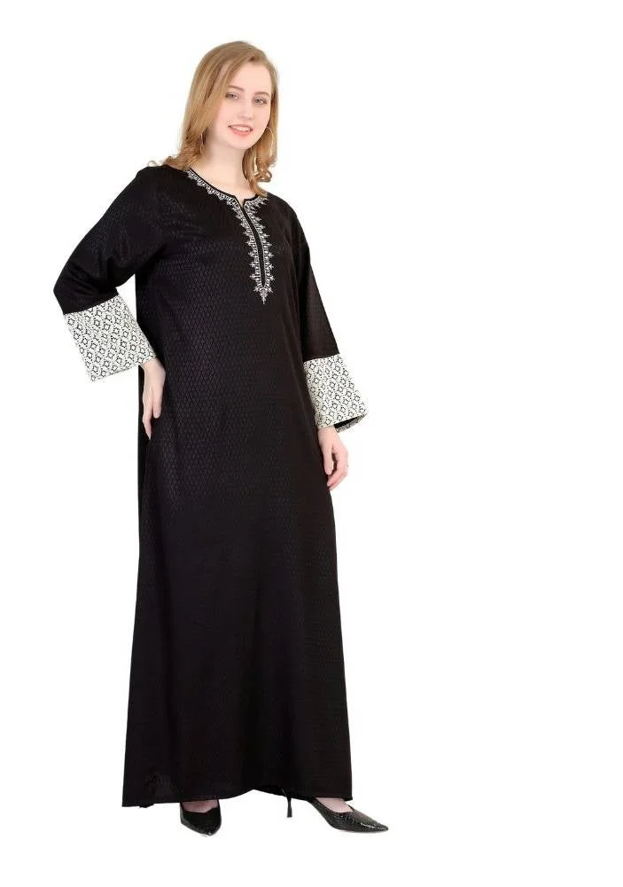 Artemea  SOFT GRACIOUS DIAMOND PATTERNED RAYON JALABIYAWITH EMBROIDERY AND LACE DETAILS ON SLEEVES for Women | Best Price UAE