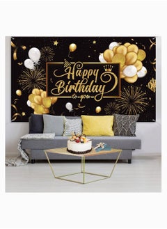 KASTWAVE Birthday Backdrop Banner, KASTWAVE Large Black Gold Balloon Star Fireworks Party Sign Poster Photo Booth Backdrop for Men Women Birthday Party Decorations, 72.8 x 43.3 Inch  - Image 3