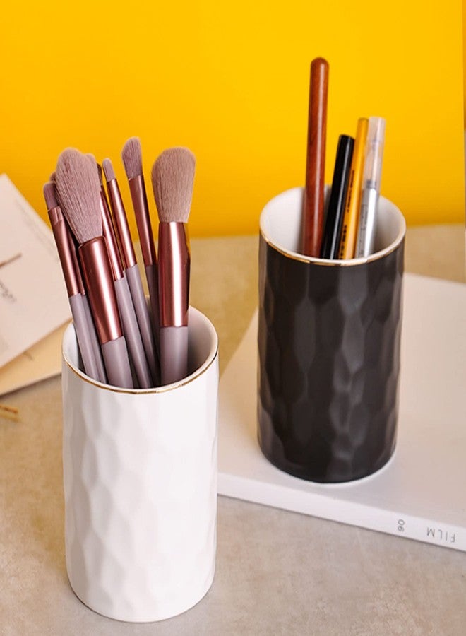 WHJY Ceramic White Pencil Cup, Makeup brushes Holder, Gold Pen Holder for Desk Cute Small Boho Brush Holder, Modern Geometry Design Pen Holder - Image 5