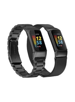 Y&D Fitbit Charge 5 Bands, Magnetic Mesh Loop Bands and Metal Adjustable Stainless Steel Wristband Replacement, for Fitness Health Tracker, 2 Pcs  - Image 1