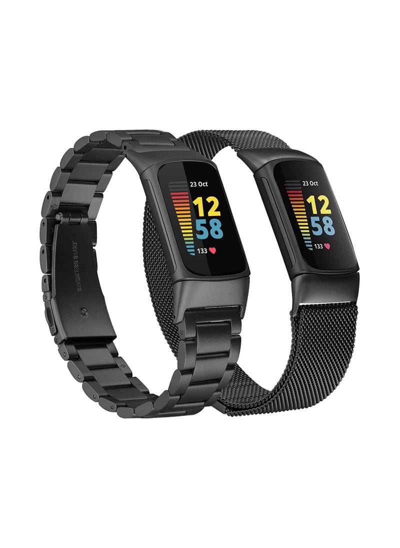 Y&D - Fitbit Charge 5 Bands, Magnetic Mesh Loop Bands and Metal Adjustable Stainless Steel Wristband Replacement, for Fitness Health Tracker, 2 Pcs - Image 1