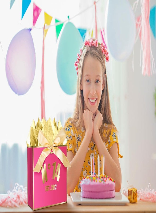 حقيبة هدايا عيد الميلاد الرابع عشر من XiaosRen باللون الوردي الفاتح مع بطاقة وورق مناديل وشريط، هدية مثالية لحفلات أعياد ميلاد النساء والفتيات، وتغليف الهدايا (12.6 بوصة، تأسست عام 2012) - Image 3