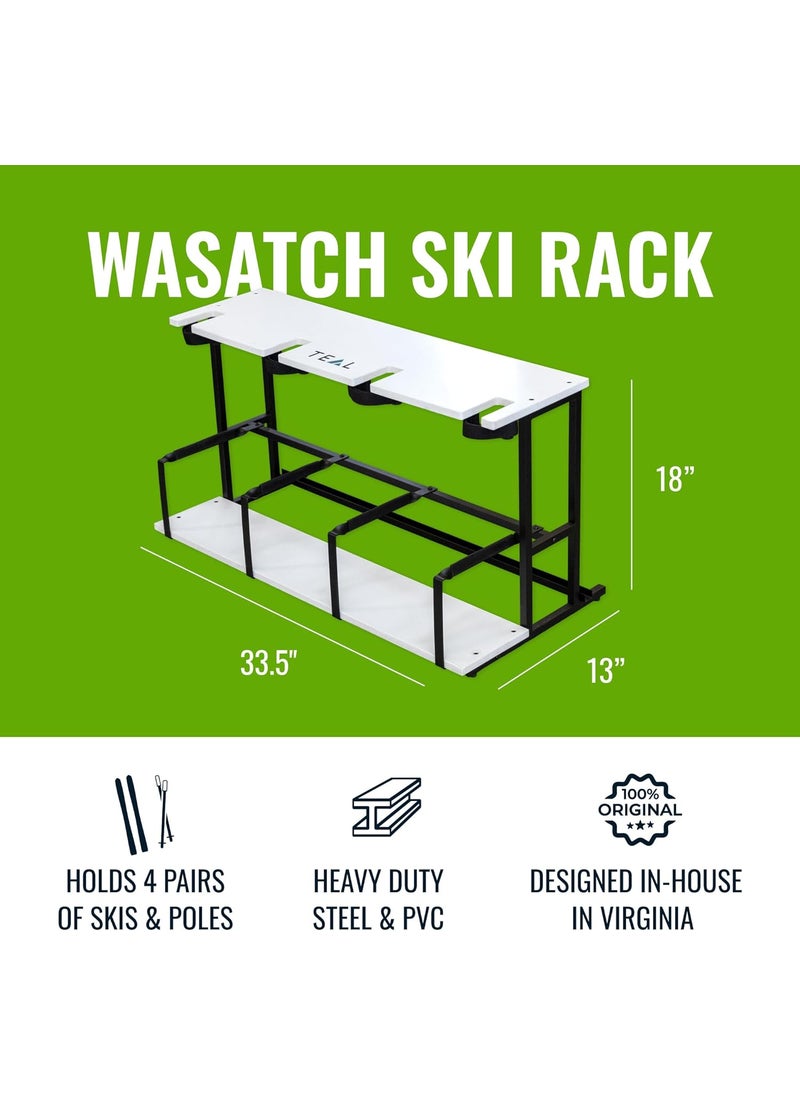 StoreYourBoard StoreYourBoard Freestanding Wasatch Ski Rack Universal Ski Holders Holds 4 Pairs of Skis  Ski Poles Storage Rack for Garage Fits All Skis  - Image 2