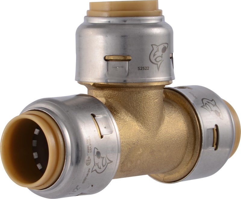 SharkBite Max 1/2 Inch Tee, Push to Connect Brass Plumbing Fitting, PEX Pipe, Copper, CPVC, PE-RT, HDPE, UR362A - Image 1