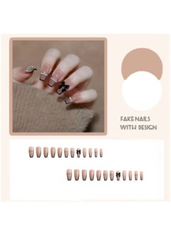 JOSQUEWNN Press On Nails 24Pcs，Long Black French Chain Fake Nail，Medium Fake Acrylic Nails With Glue Kit  - Image 2