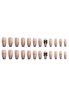 JOSQUEWNN Press On Nails 24Pcs，Long Black French Chain Fake Nail，Medium Fake Acrylic Nails With Glue Kit  - Image 3