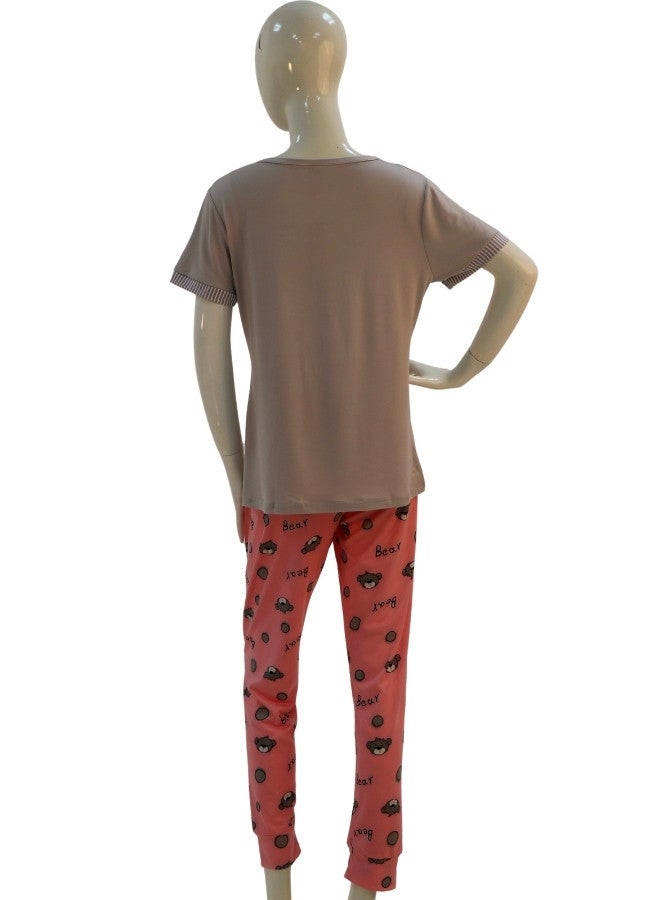 JOANNA JOANNA Women's More Dream Print Short Sleeve Shirt & Long Pants Pajama Set, Grey - Image 5