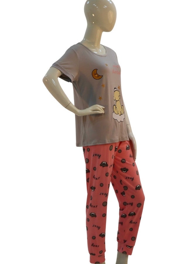 JOANNA JOANNA Women's More Dream Print Short Sleeve Shirt & Long Pants Pajama Set, Grey - Image 4